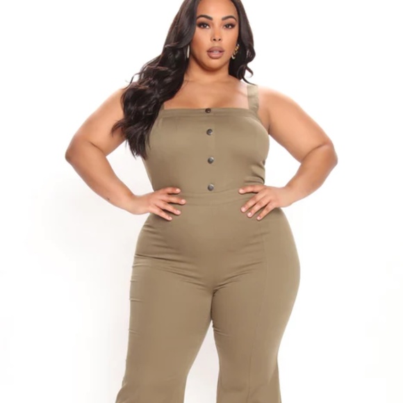 Fashion Nova Olive Denim Jumpsuit NWT Size 3X - Picture 1 of 3